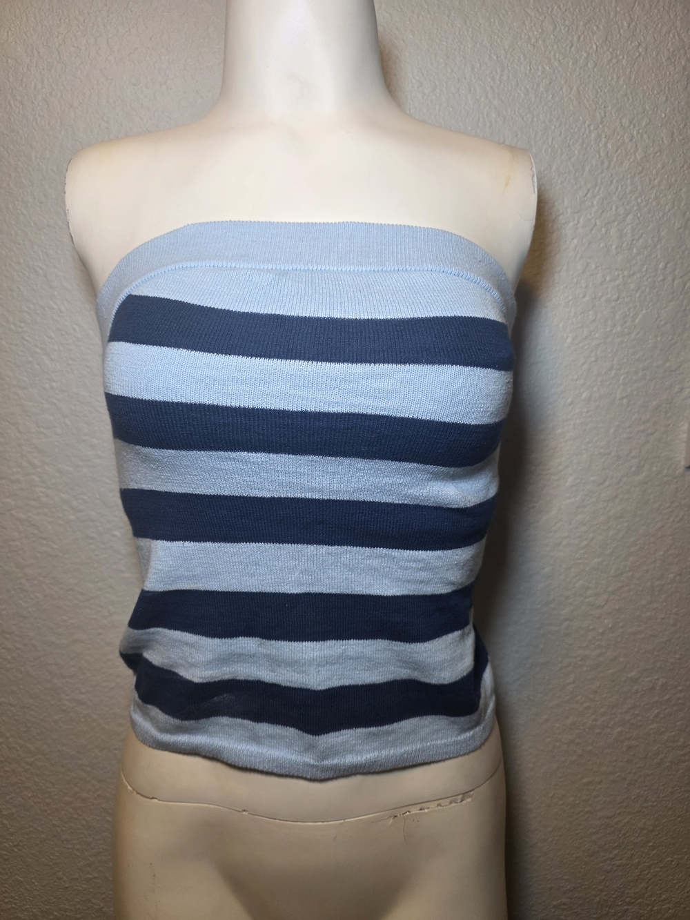 Free People Strapless Knit Camisole in Light Blue & Navy Stripes